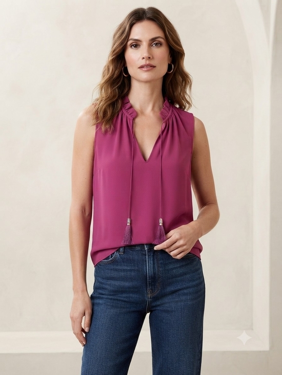 White House Black Market Tops - White House Black Market Magenta Tie-Neck Sleeveless Camisole
